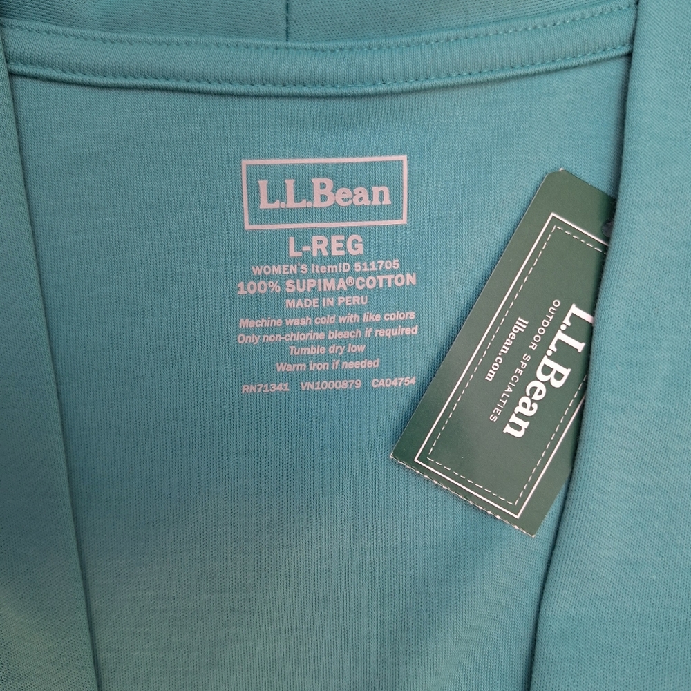 L.L. Bean Women's Pima Cotton Dusty Aqua Open Cardigan Pockets Size Large NWT - Picture 3 of 7